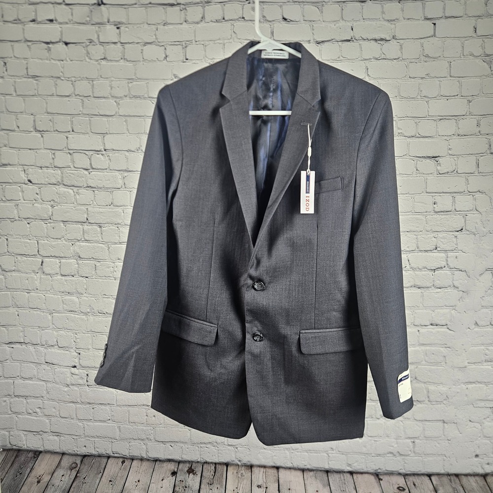 $88 IZOD Boys Regular Fit Suit Jacket Blazer Charcoal Grey Size 20 Regular NWT